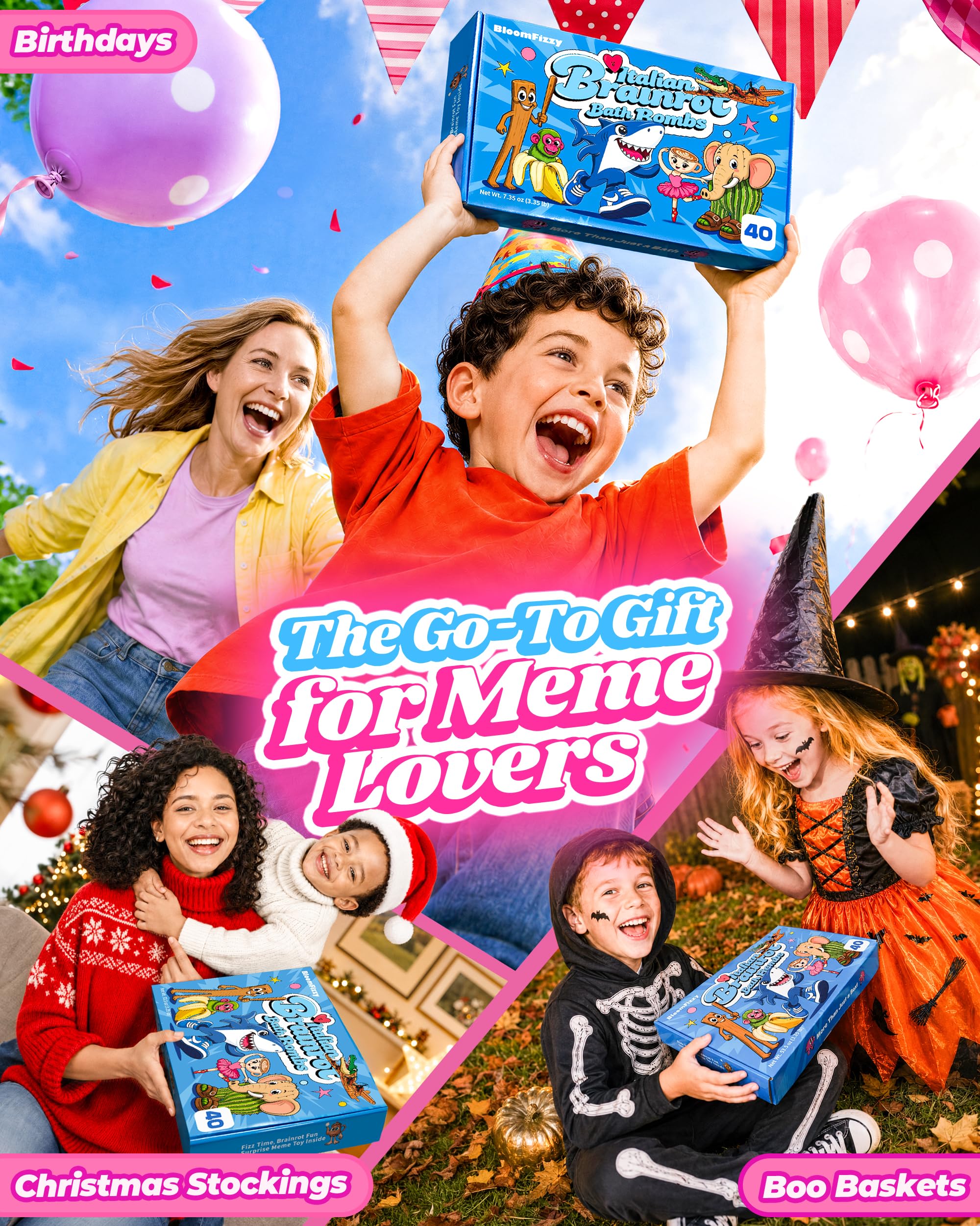 BloomFizzy lifestyle image of kids enjoying bath time, playful and screen-free entertainment