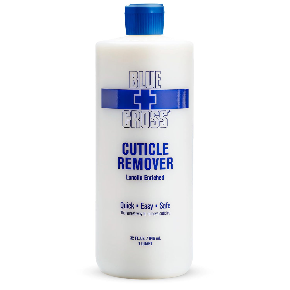 Blue Cross bottle front view showing 32 oz label and benefits