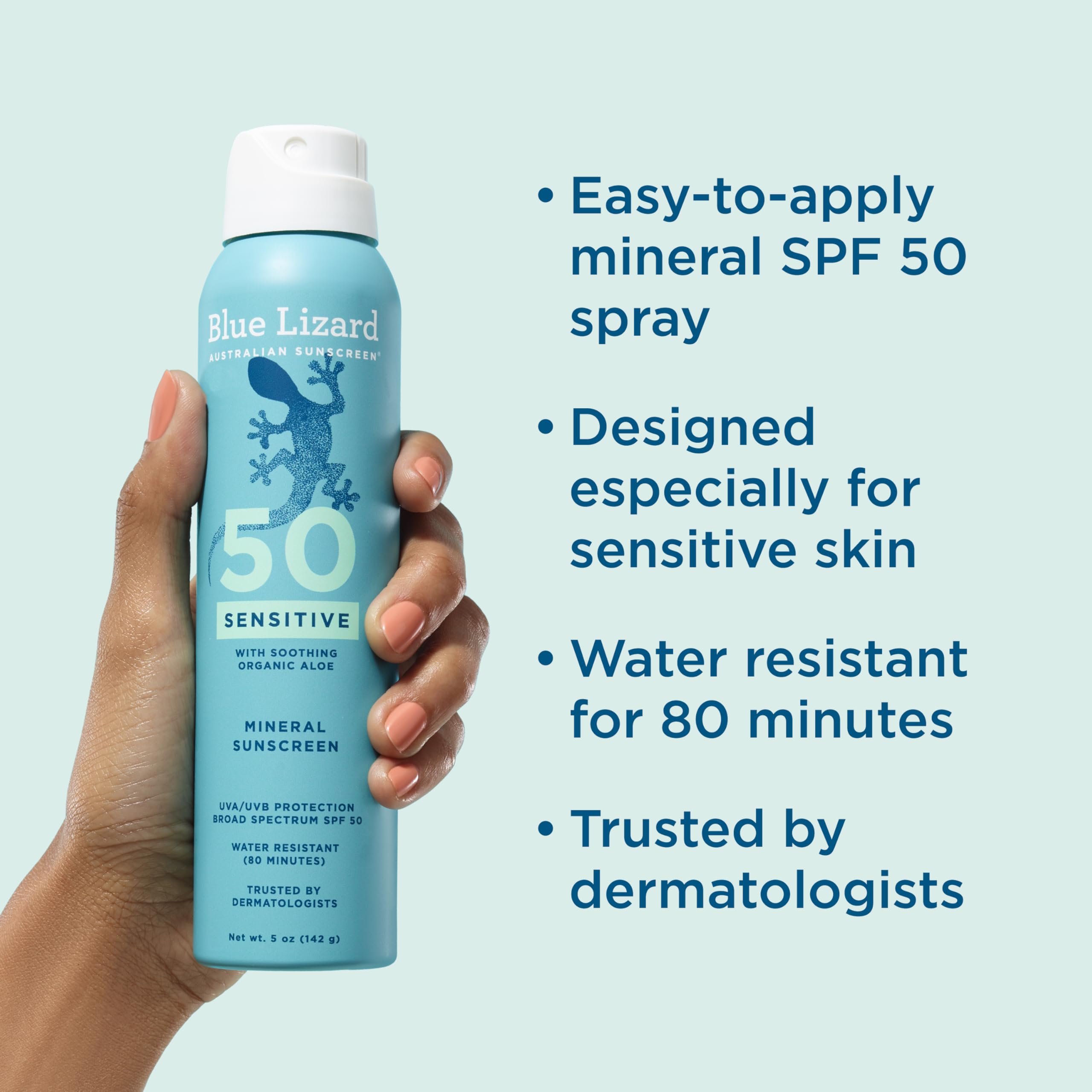 Blue Lizard closeup of label emphasizing zinc oxide mineral sunscreen benefit