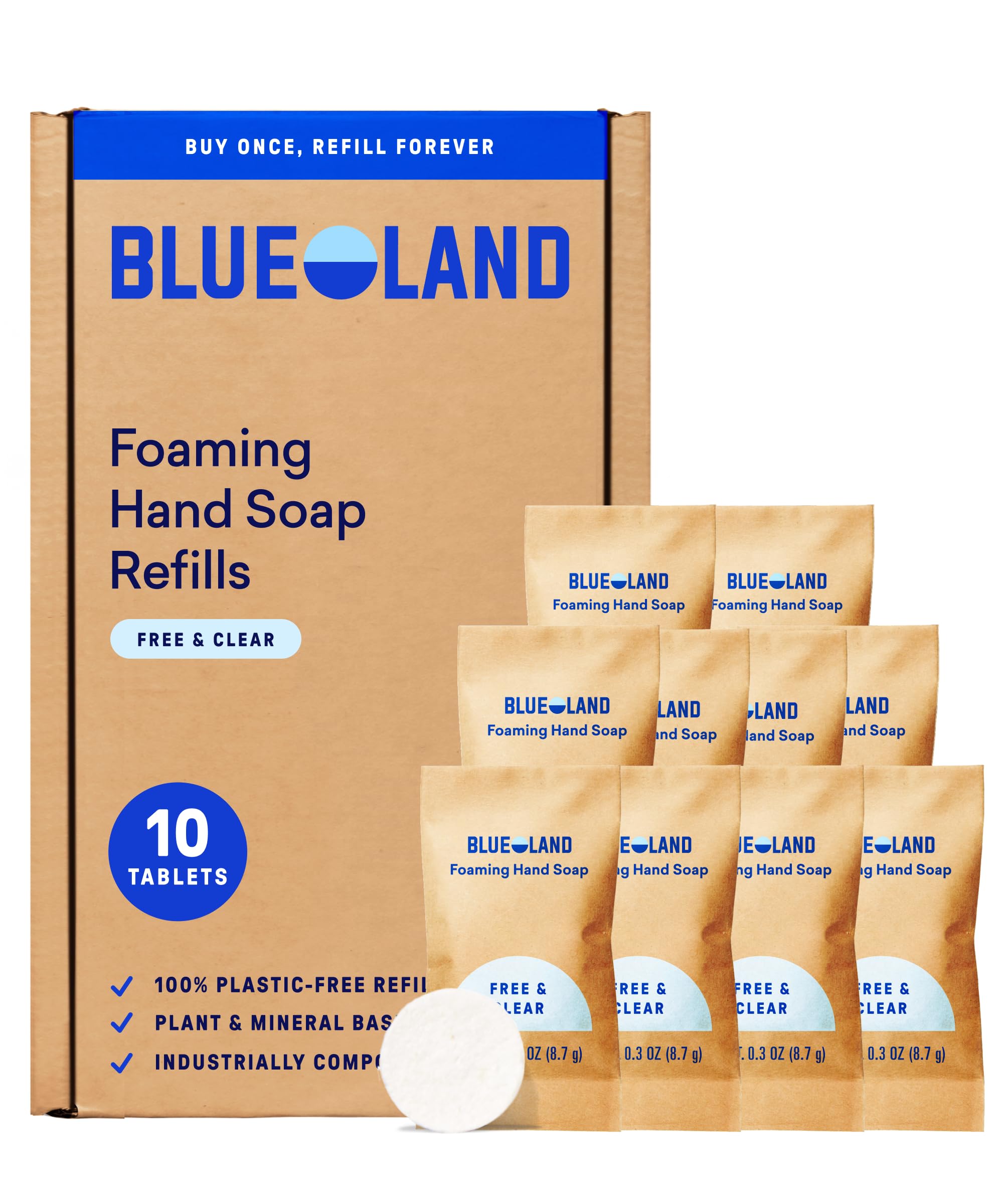 BLUELAND forever bottle front view showing reusable design and eco benefit