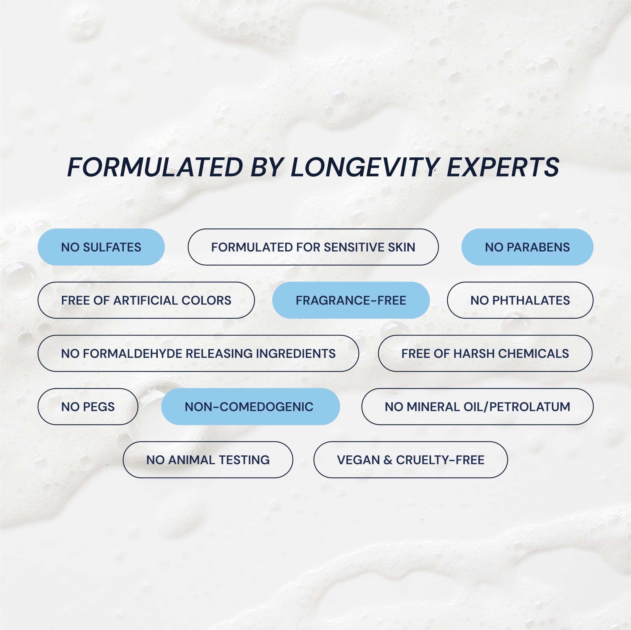 Blueprint Bryan Johnson ingredients label close-up showing SFC and hyaluronic acid benefits