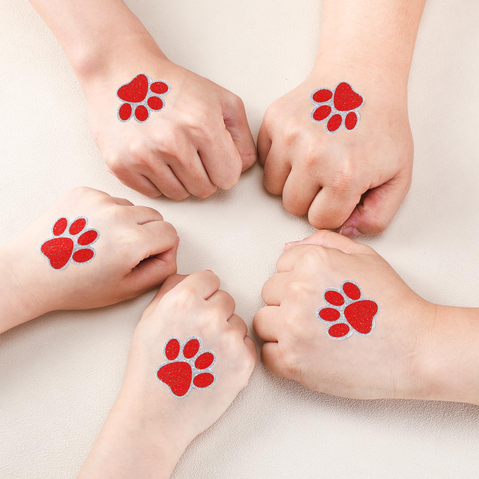 Blulu paw sticker on gift wrap, adds festive red sparkle and charm
