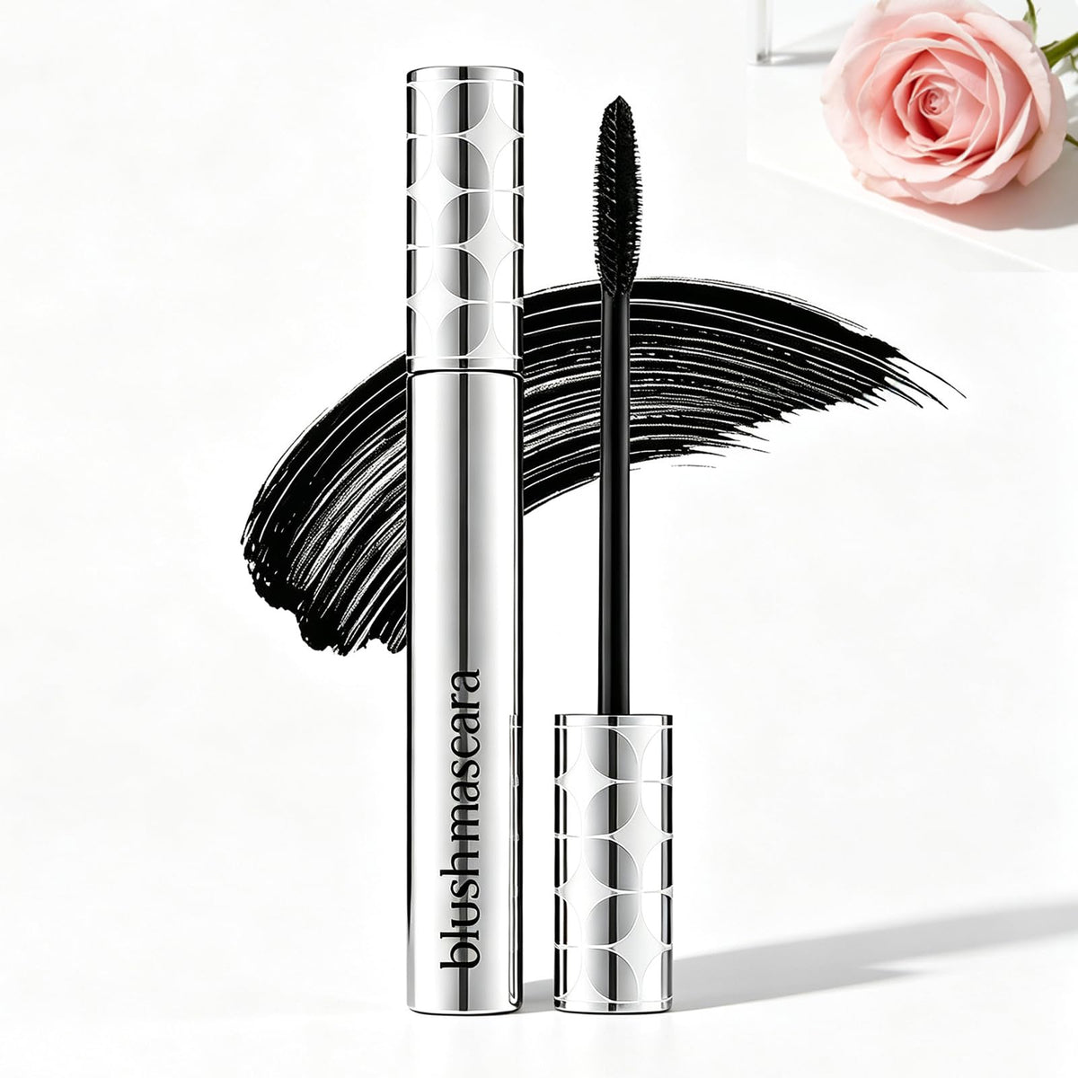 Blush Mascara front packaging showing compact tube and label, conveys neat design