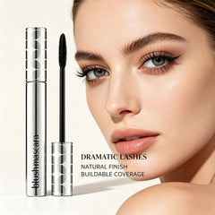 Blush Mascara wand texture swipe on white background illustrating lightweight formula