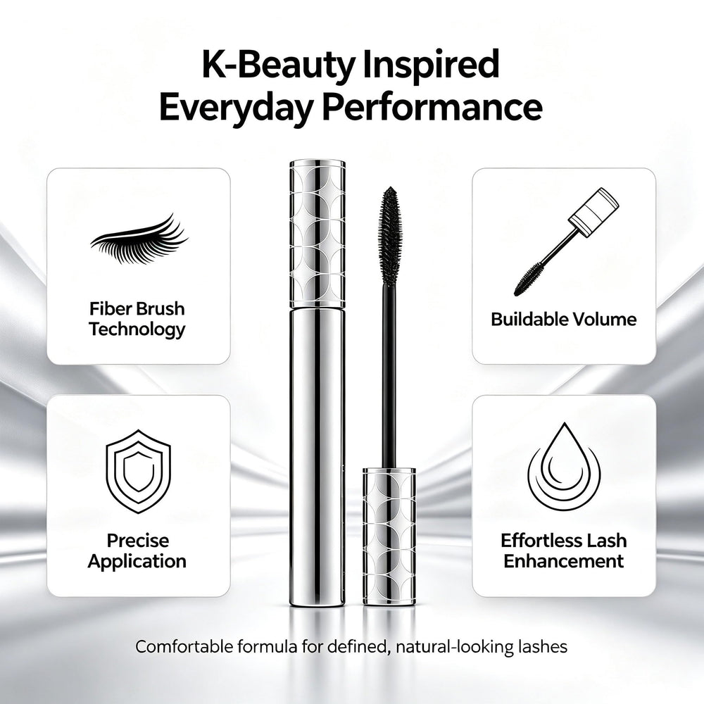Blushe Mascara lifestyle flatlay with accessories suggesting everyday K‑beauty routine benefit
