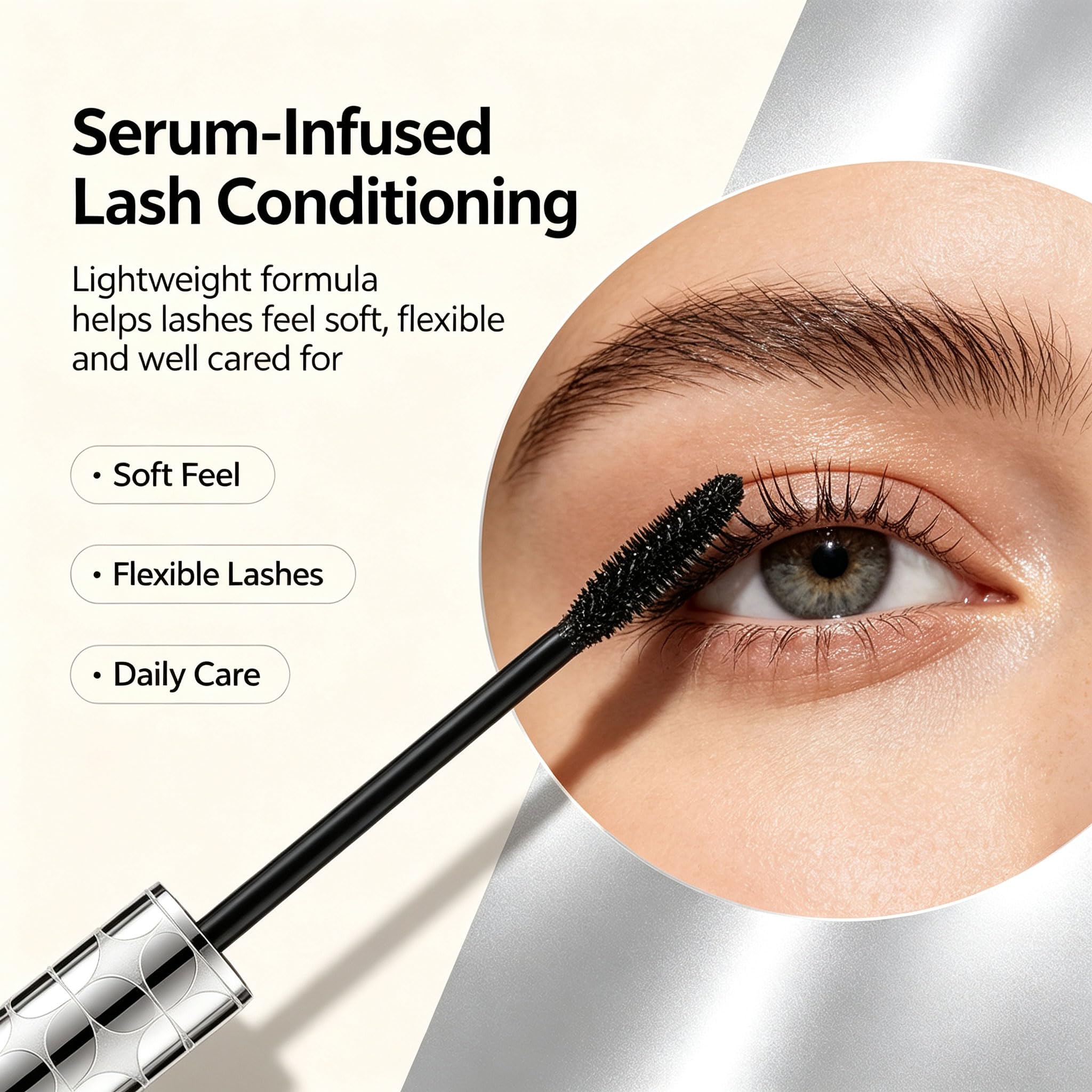 Blushe Mascara on lashes during application demonstrating separation and length benefit