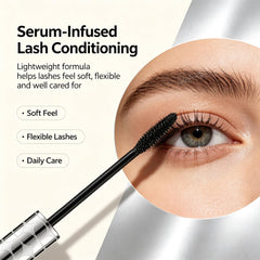 Blushe Mascara on lashes during application demonstrating separation and length benefit