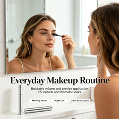 Blushe Mascara texture swipe showing smooth formula and buildable coverage benefit