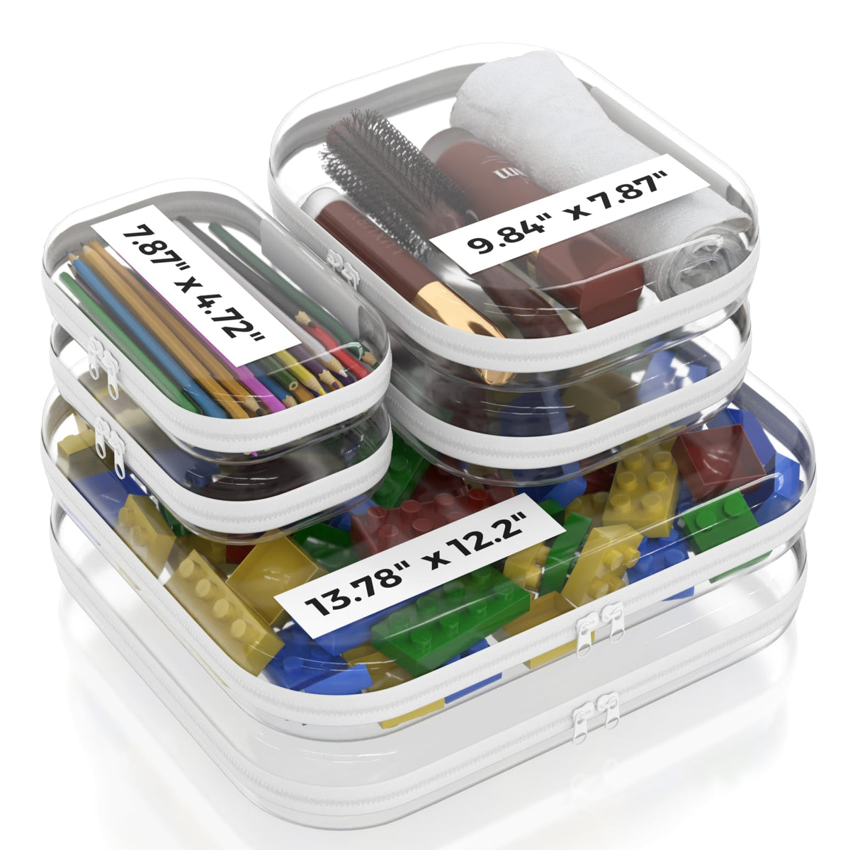 B'More Brands front view of six-piece clear hard shell case set showing sizes and protection