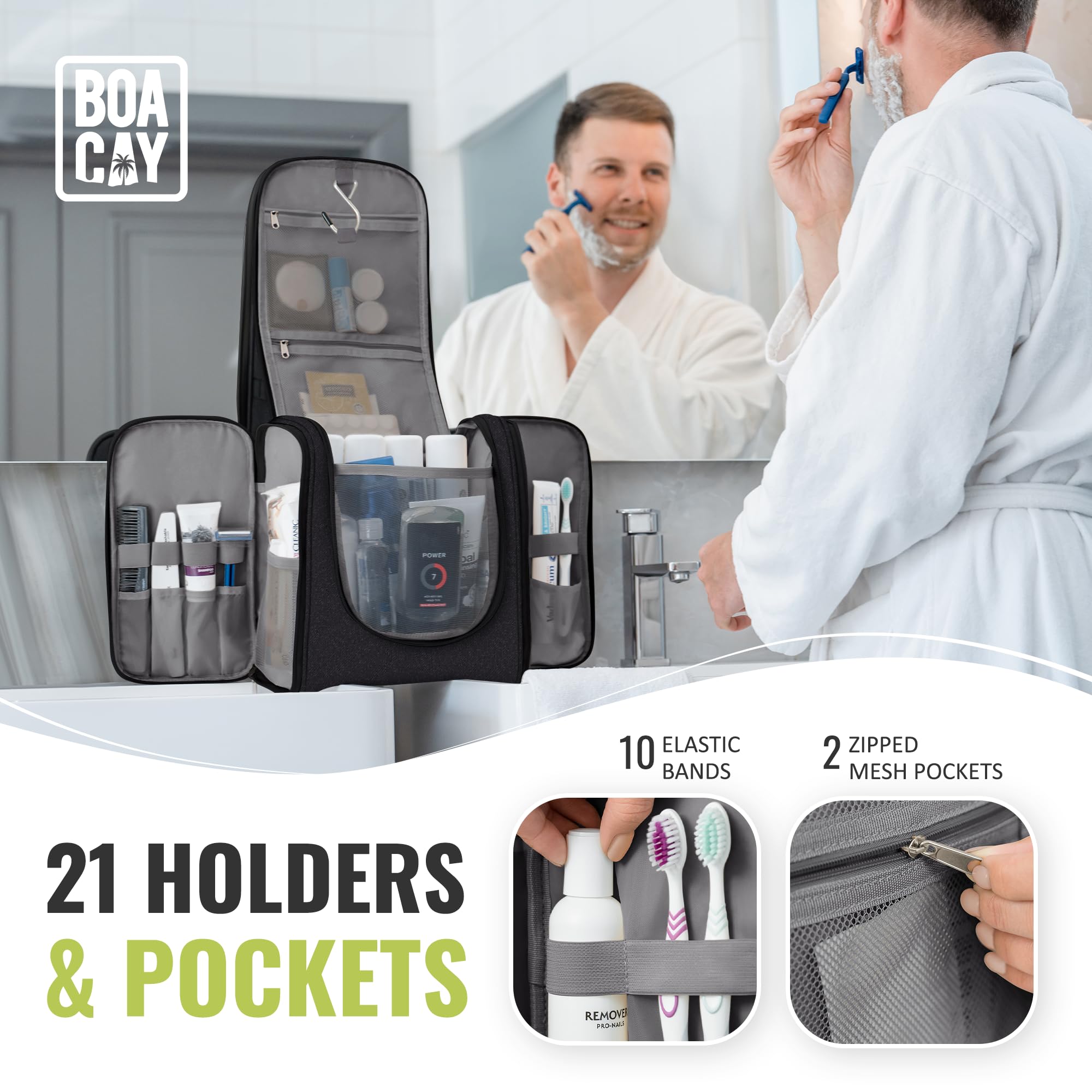 BOACAY metal hook close-up showing sturdy swivel for reliable hanging in bathrooms
