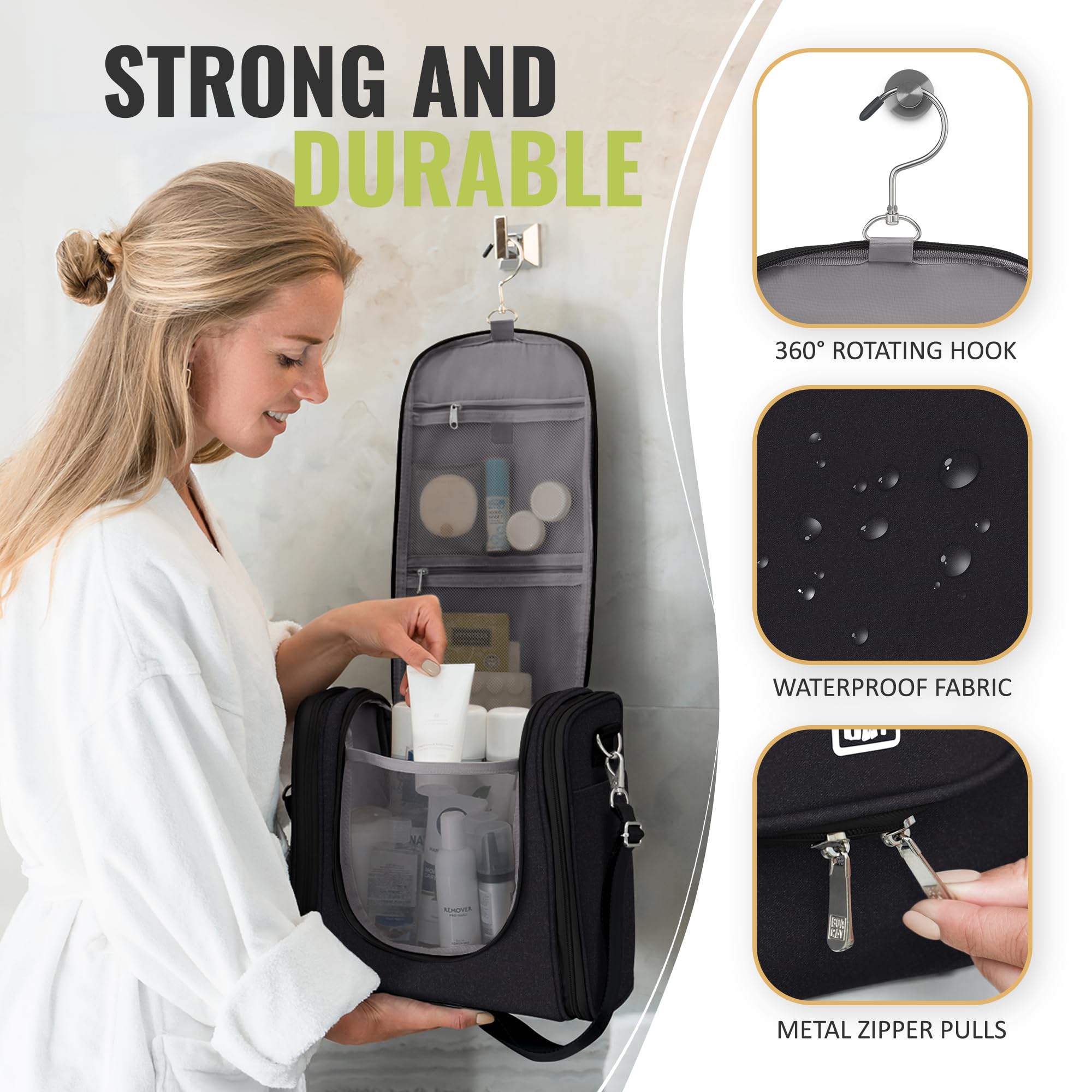 BOACAY zipper and metal pulls detail for durable, smooth opening and closing