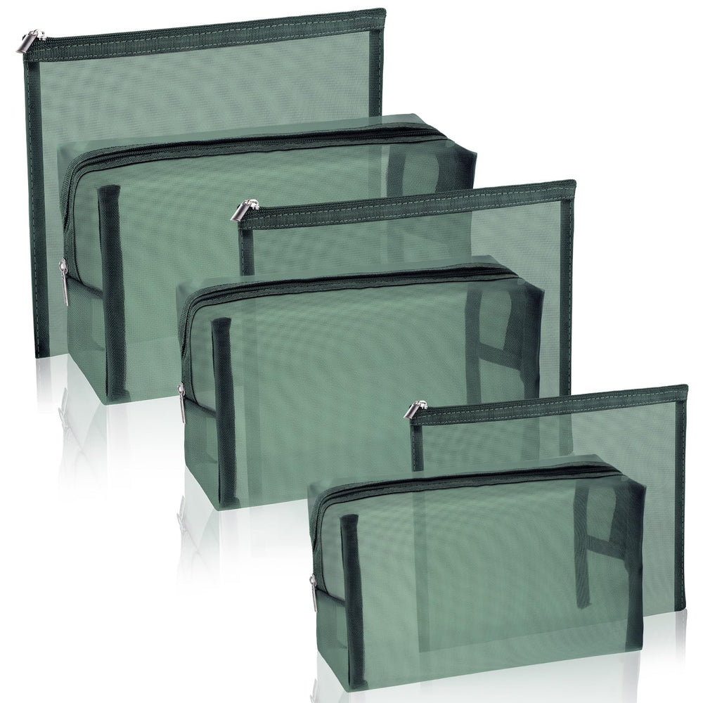 Boao green mesh pouch front view showing compact packability and organized storage