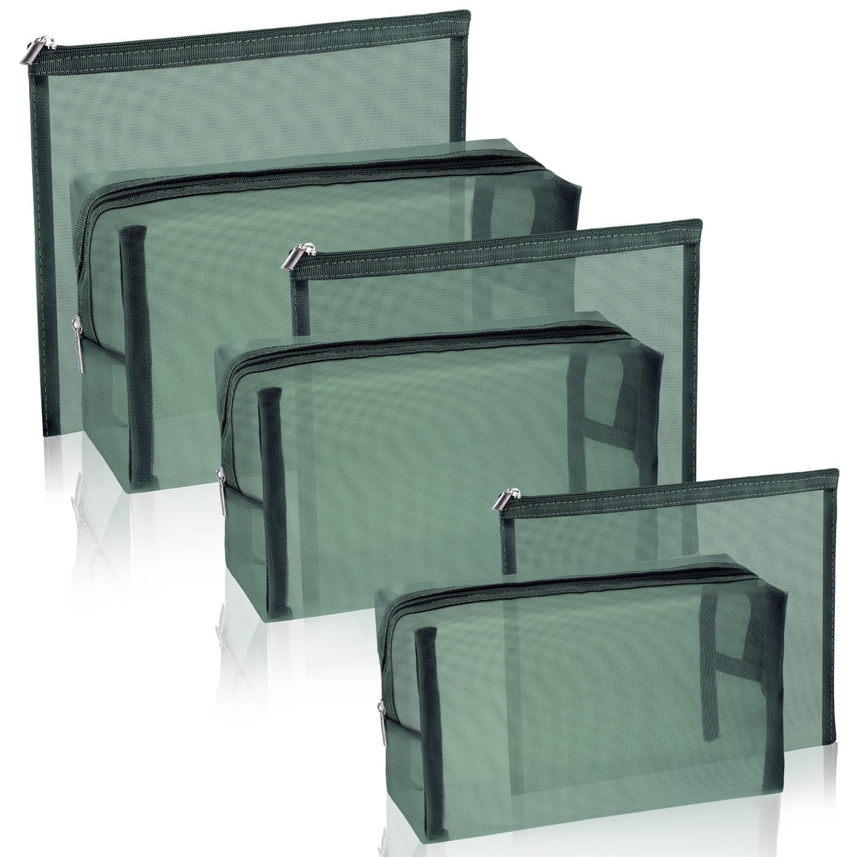 Boao green mesh pouch front view showing compact packability and organized storage