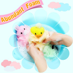 Boao loofah beside a child’s hand showing compact size and easy grip benefit