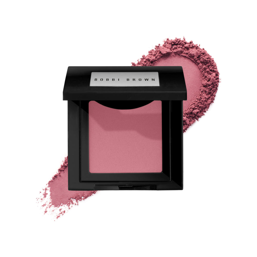 Bobbi Brown compact front showing Desert Pink shade and sleek packaging benefit: travel-friendly