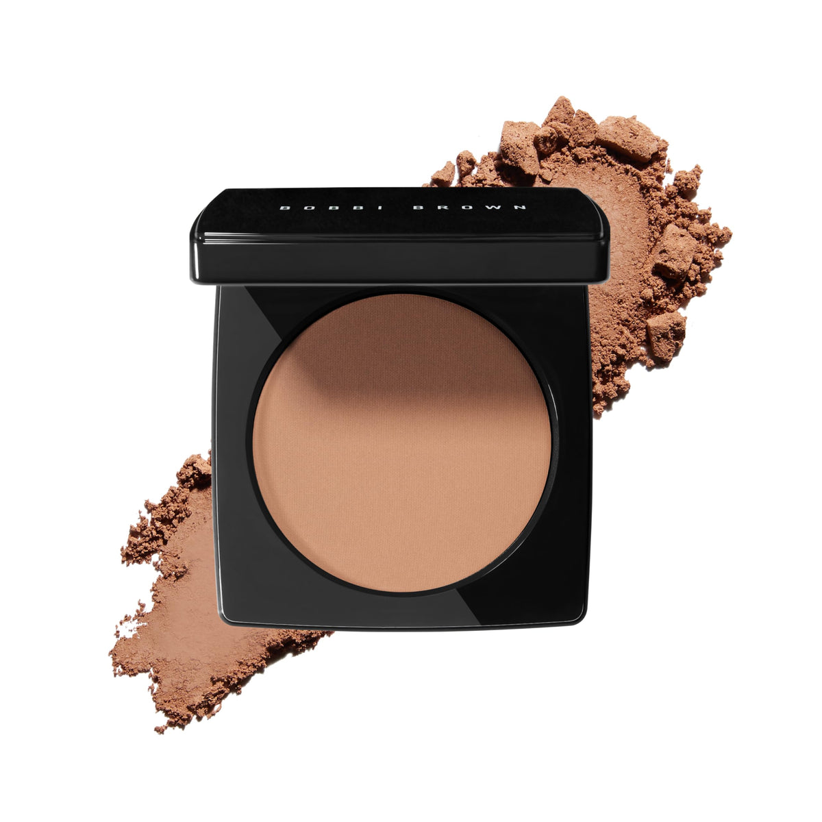 Bobbi Brown bronzing powder compact front view showing sleek packaging and easy application benefit