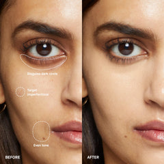 Bobbi Brown concealer stick being applied under eye demonstrating natural coverage benefit