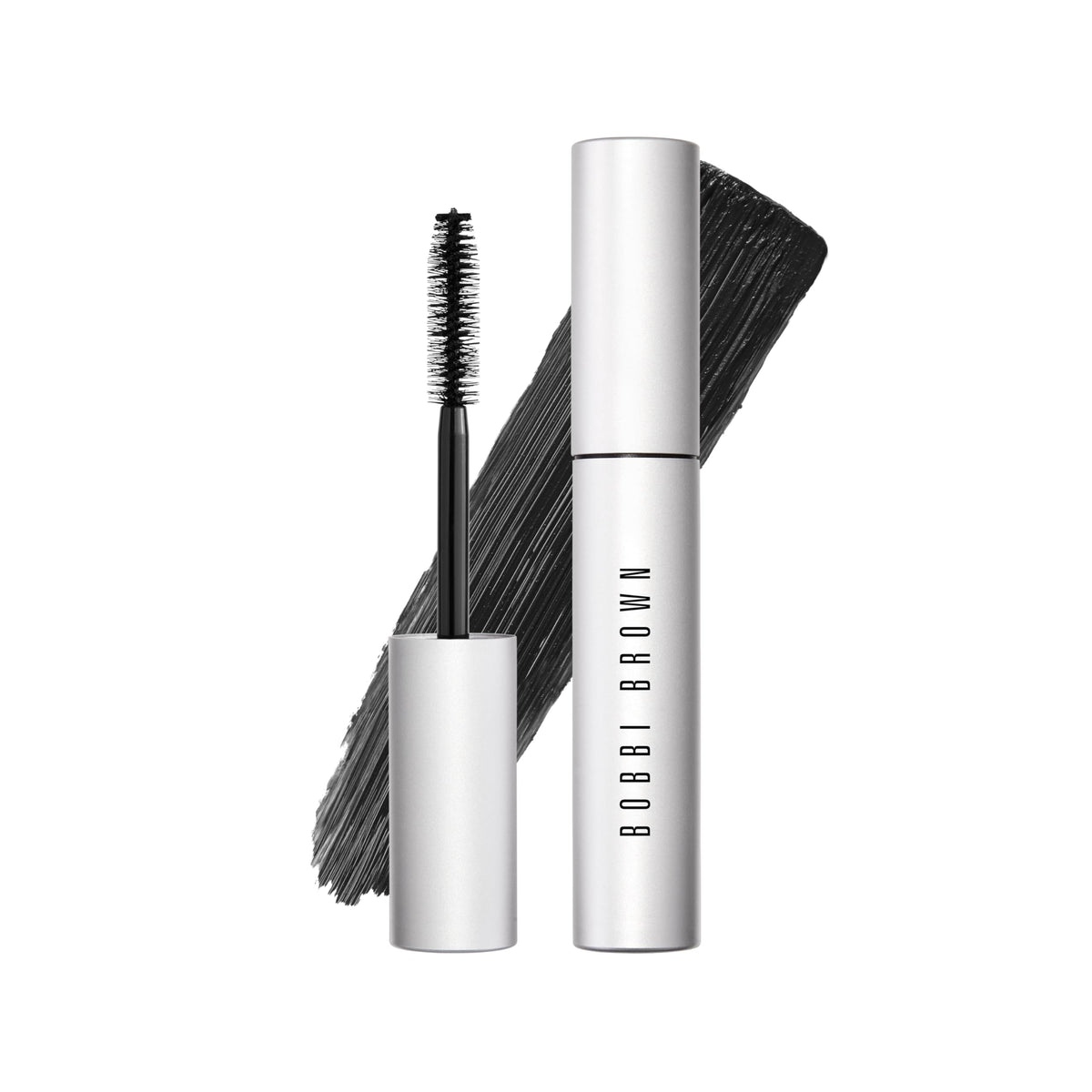 Bobbi Brown front packaging of Smokey Eye Mascara showing sleek tube and product name, easy identification benefit