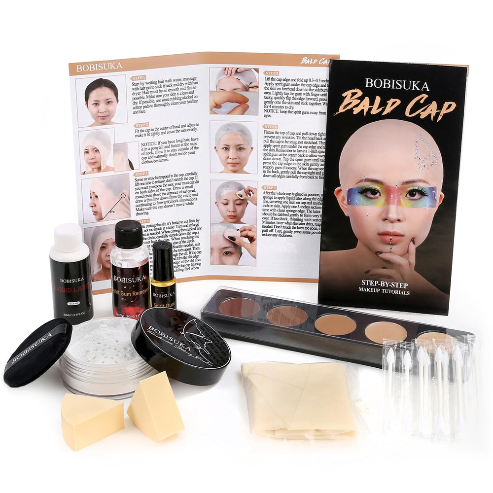 BOBISUKA front packaging showing full bald cap kit, easy set-up benefit