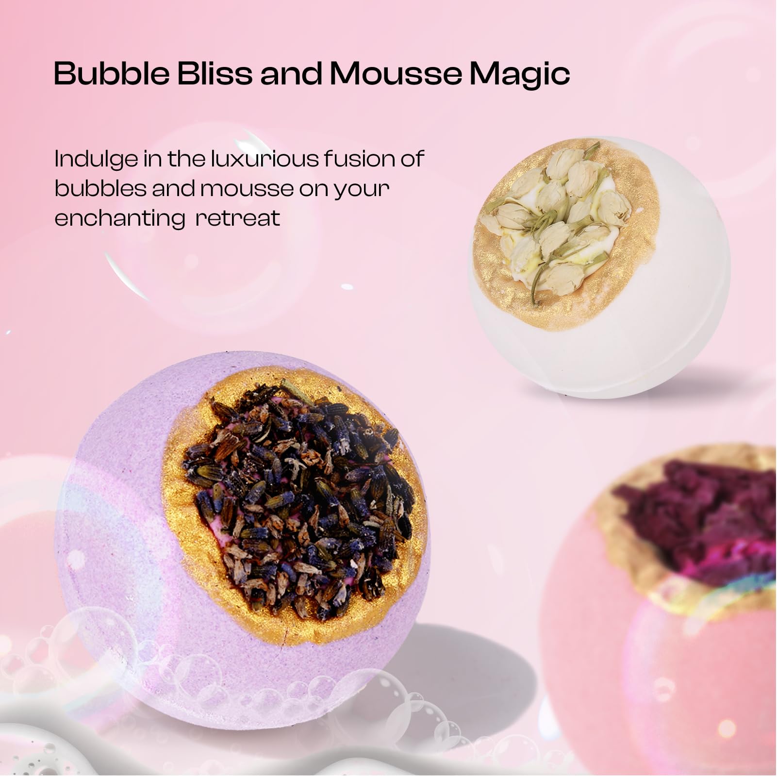 BoboSweeTree bath bomb fizzing in tub demonstrating colorful bloom and relaxing soak benefit