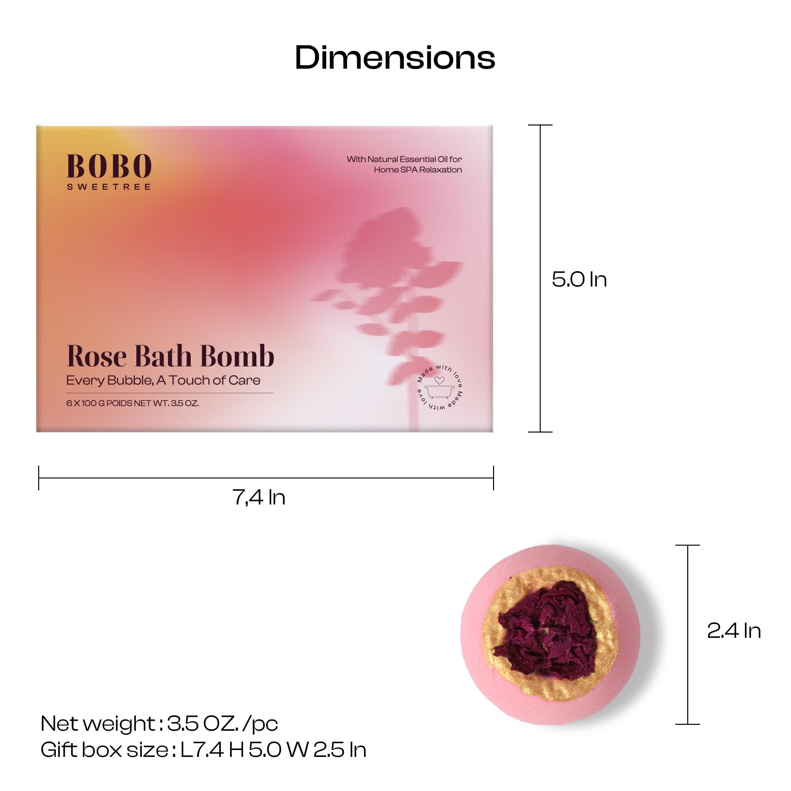 BoboSweeTree bath bomb held in hand showing actual size and single-use portion