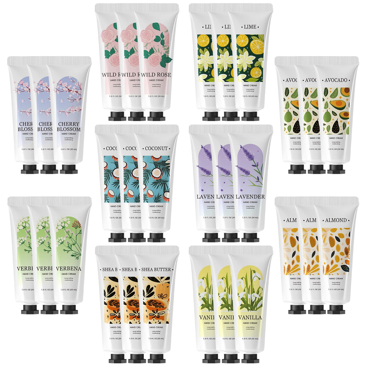 BODY & EARTH front packaging showing 30 mini hand cream tubes and variety