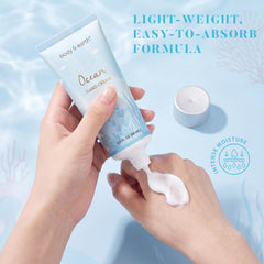 BODY & EARTH hand cream dispenser close-up for fast hand hydration