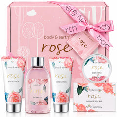BODY & EARTH front packaging of rose spa set, gift-ready presentation