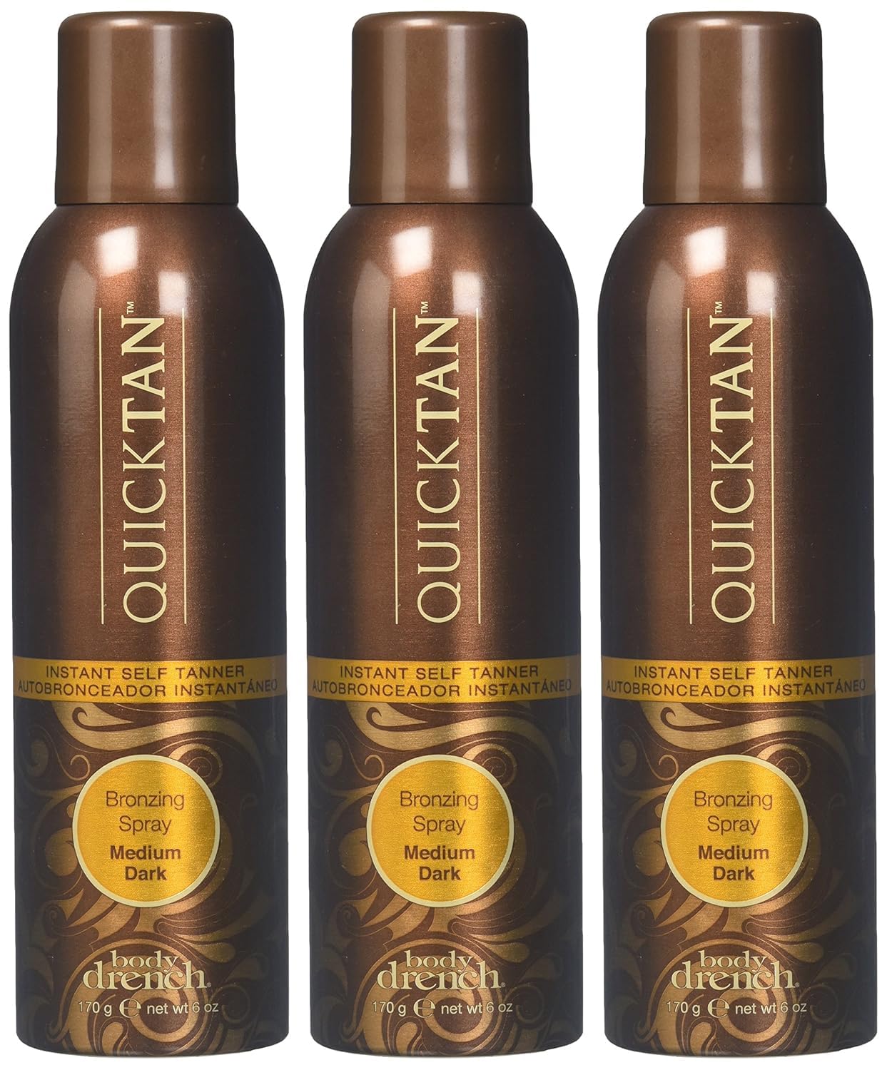 Body Drench front packaging showing bronze-tinted spray and pack benefits