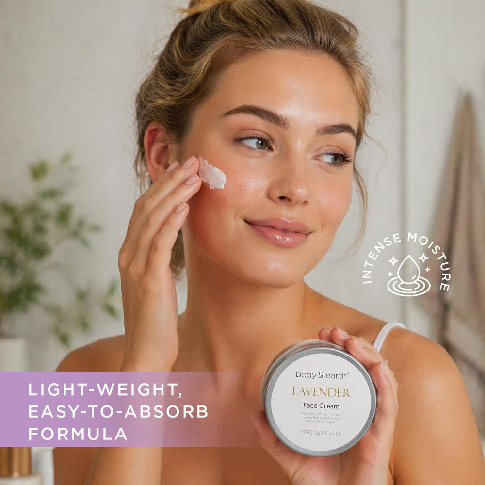 BODY & EARTH hand cream and soap arranged to show convenient everyday care