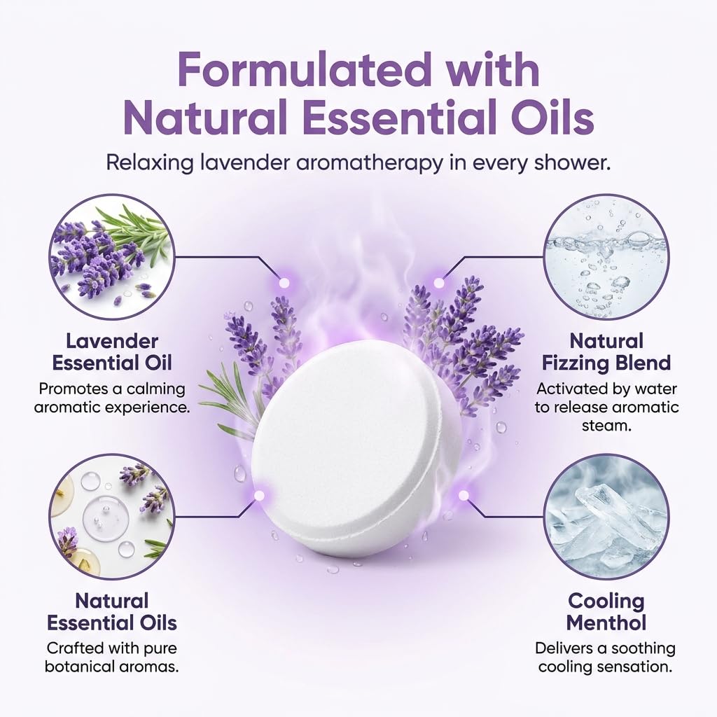 Body Restore tablet dissolving on shower floor releasing spa-like aromatherapy benefit
