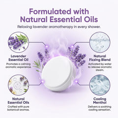 Body Restore tablet dissolving on shower floor releasing spa-like aromatherapy benefit