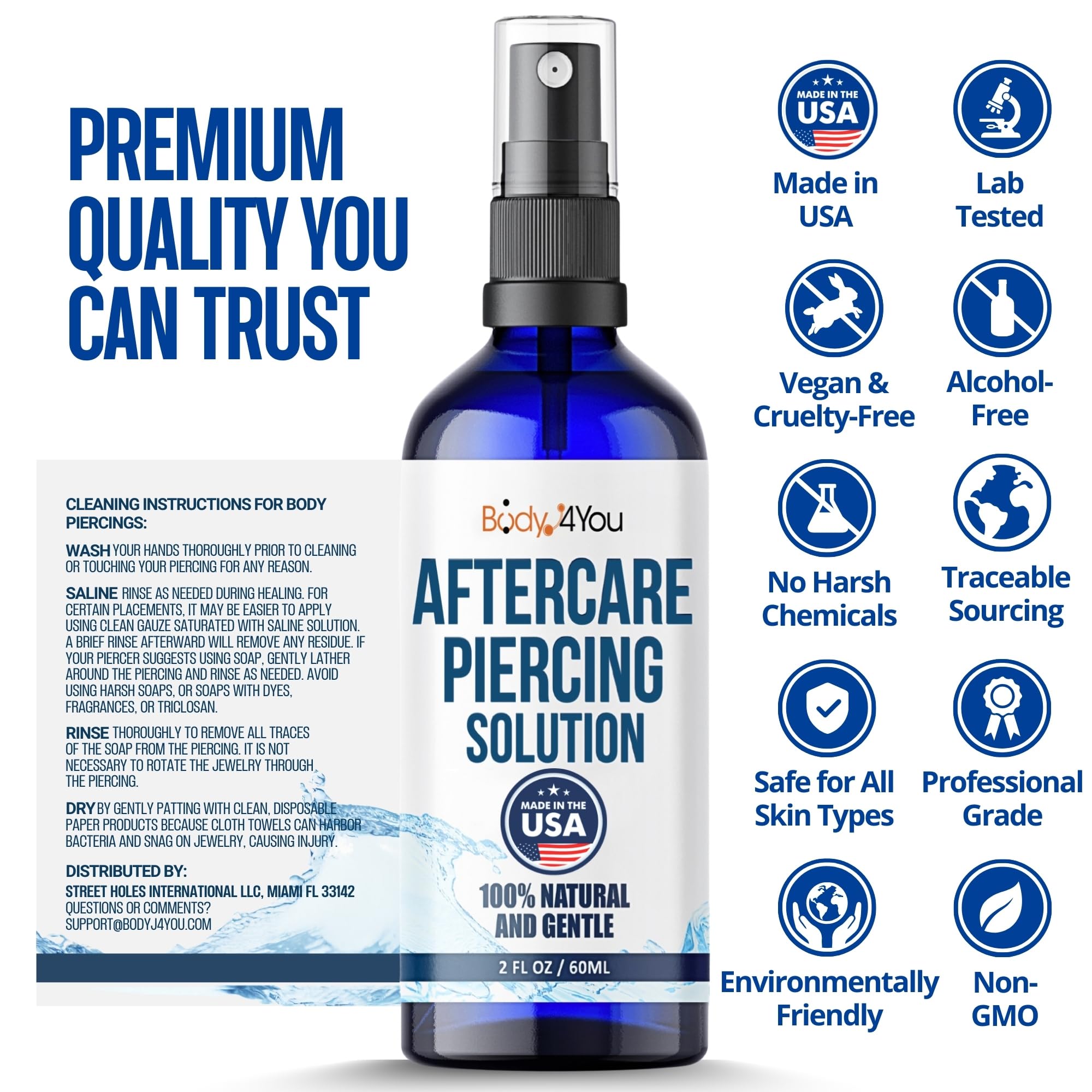 Before-and-after pierced skin cared with BodyJ4You, showing reduced crusting effect