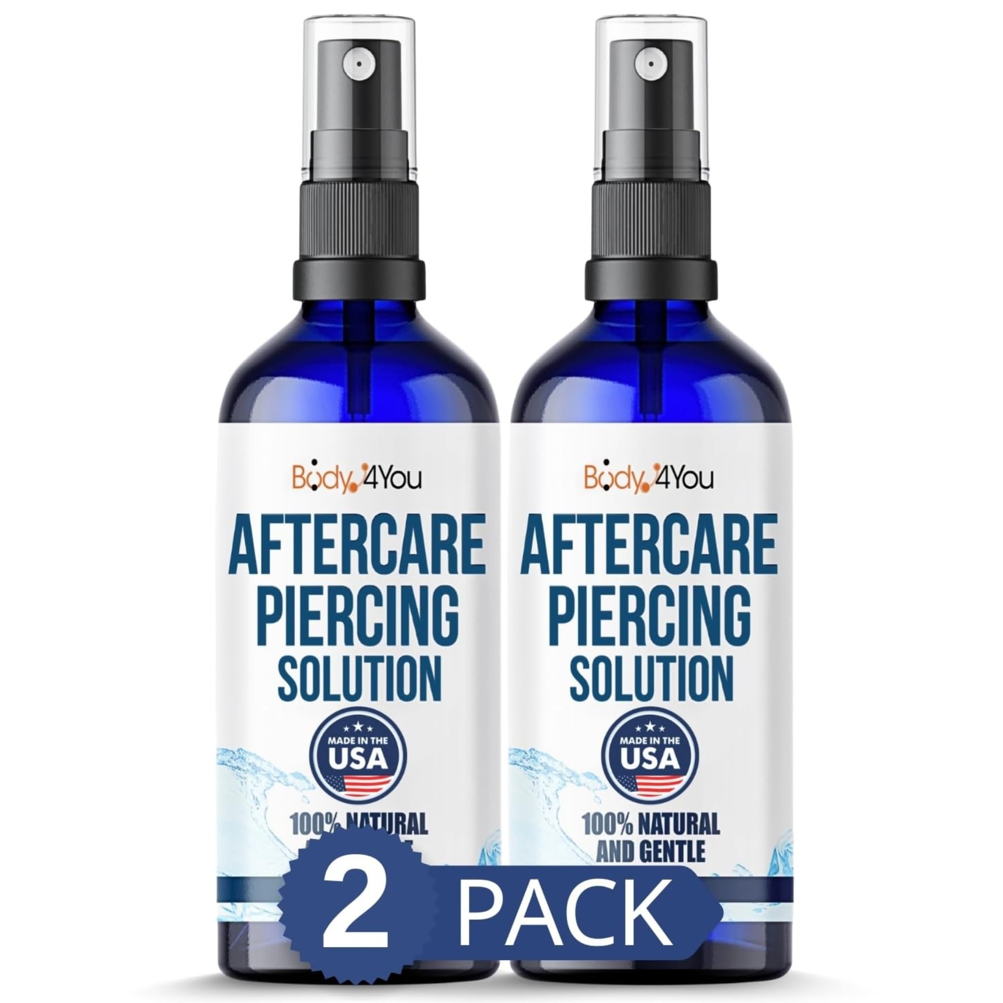 BodyJ4You front bottle showing product and label, promoting clean piercing care