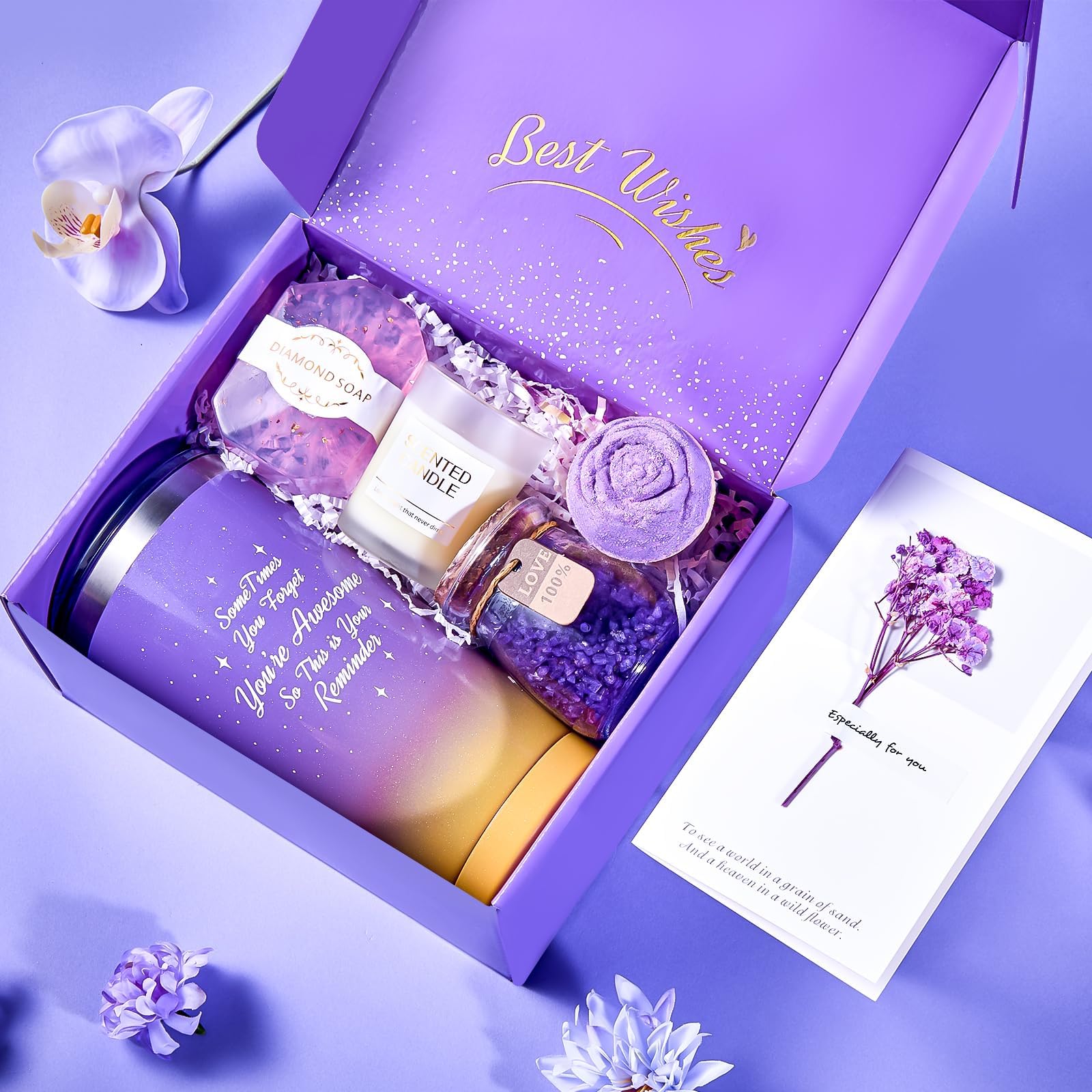 BodyRefresh lavender scented candle glowing to create calming, cozy atmosphere