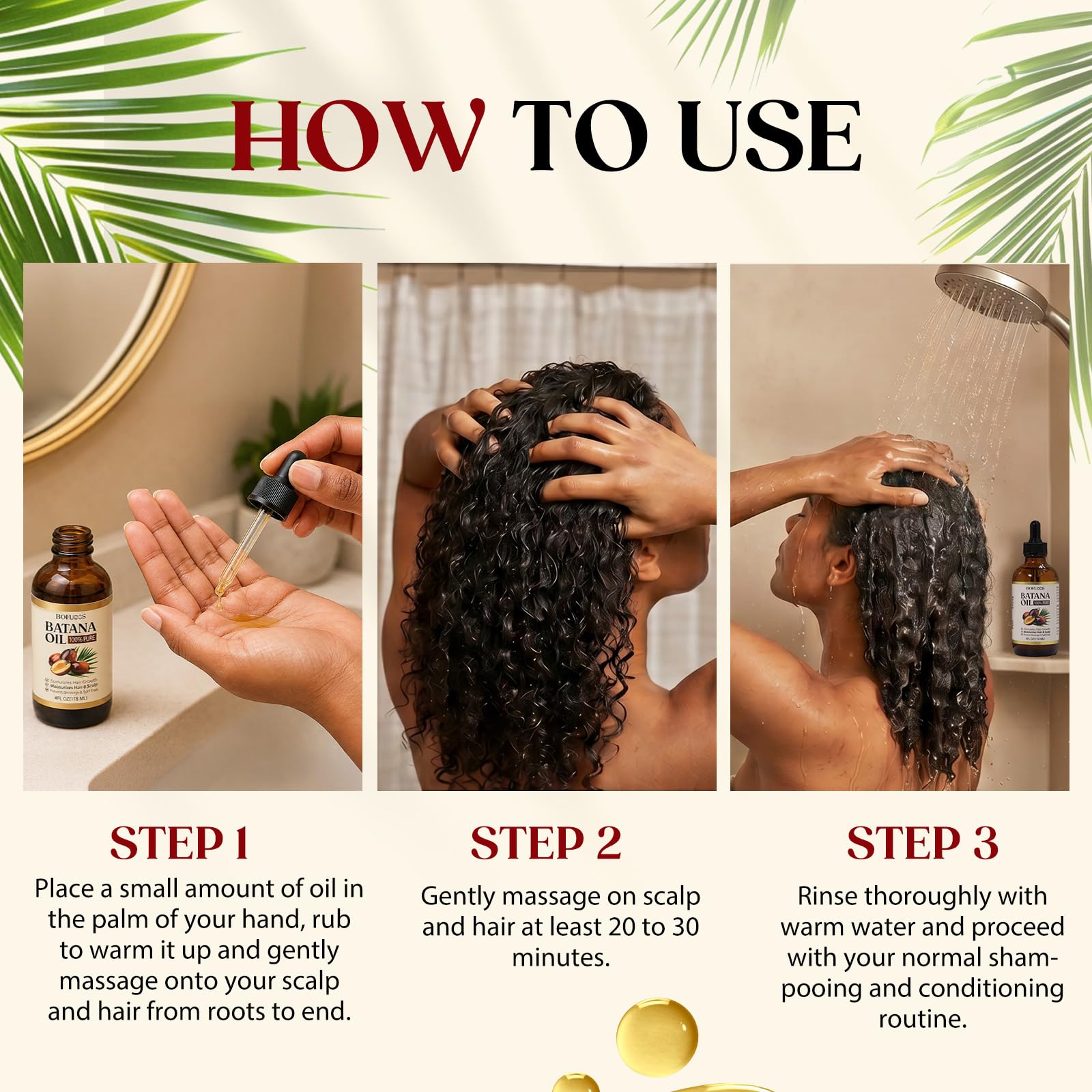 Bofuoos bottle in bathroom setting suggesting routine hair and skin care