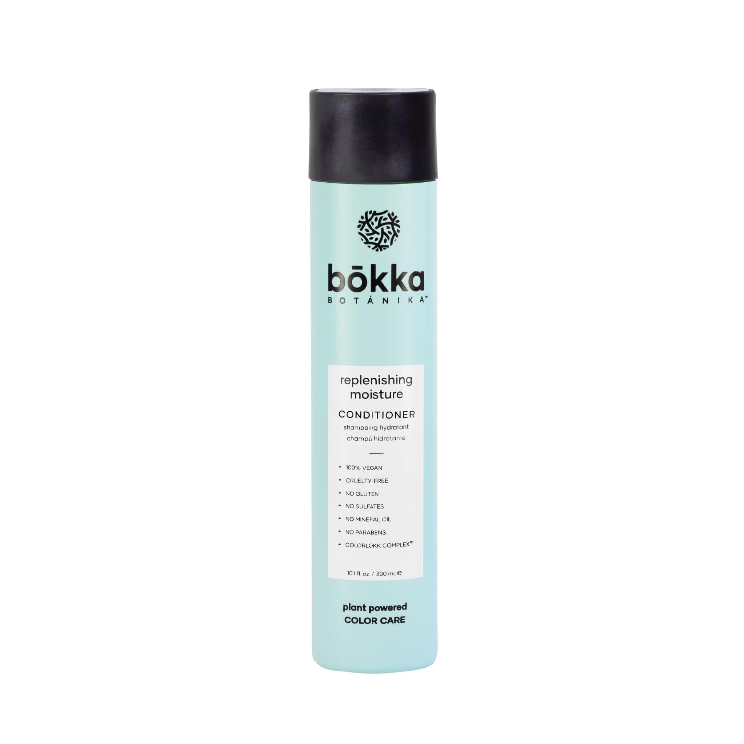Bokka Botanika in bathroom hands applying conditioner, improves detangling and shine