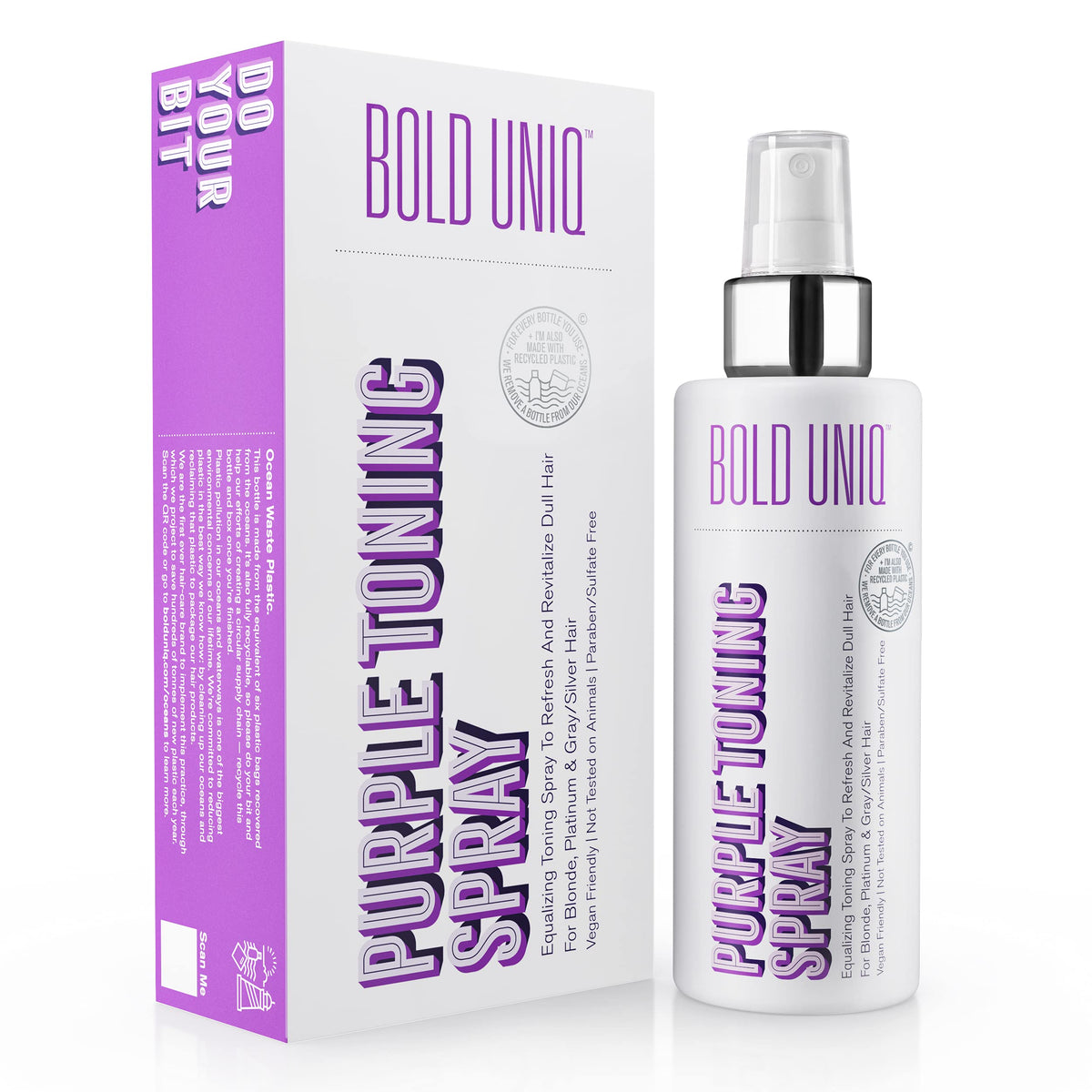 BOLD UNIQ bottle front view showing blonde toner spray benefits