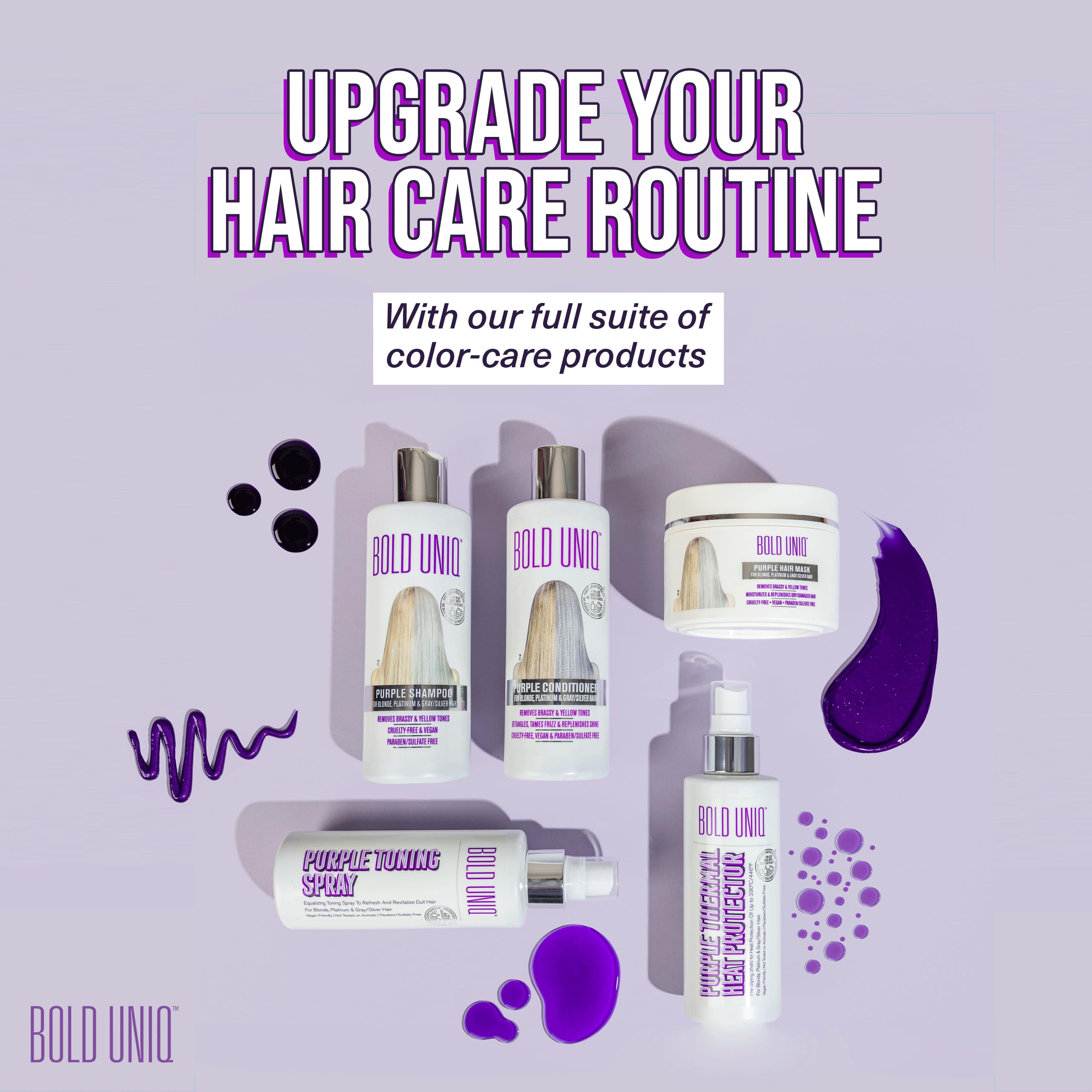 Bold Uniq swatch on blonde hair strand showing cooler, neutralized tone
