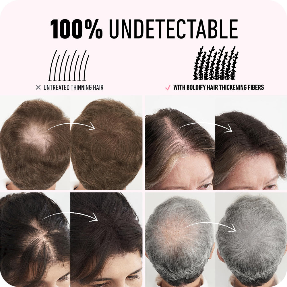 Boldify before and after of part line showing fuller hair effect