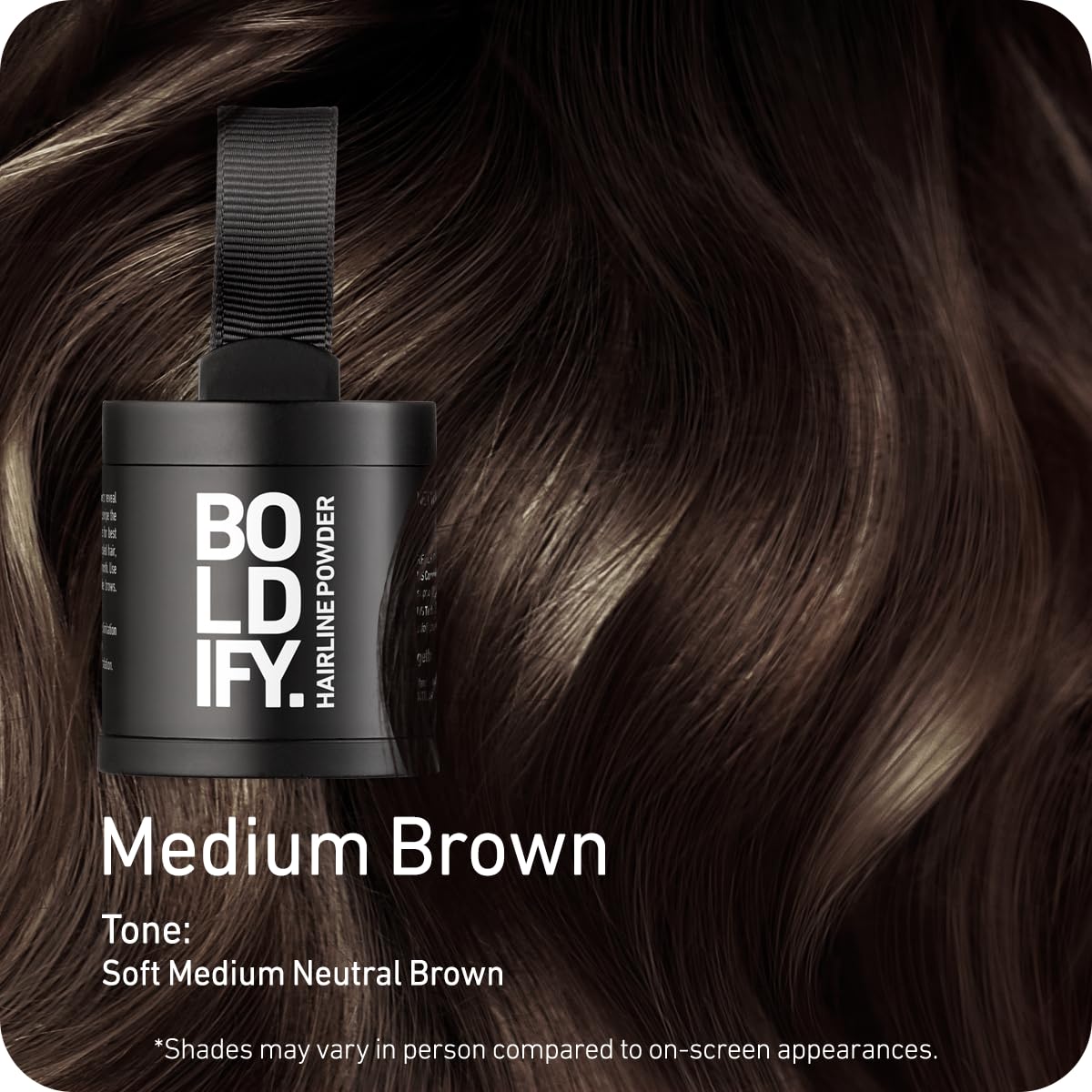 Boldify compact opened to reveal pressed powder and applicator for precise coverage
