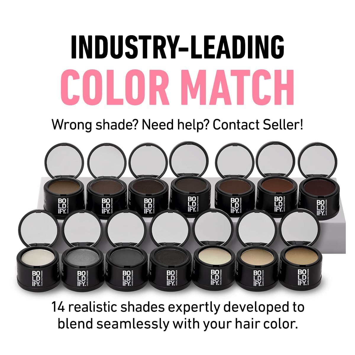 Boldify powder applied with small brush for exact root touch-up control