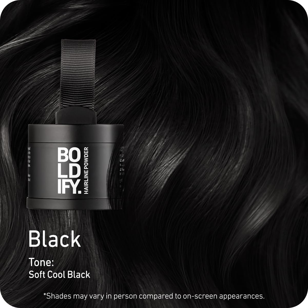 Boldify open compact with mirror and applicator ready for touch-ups
