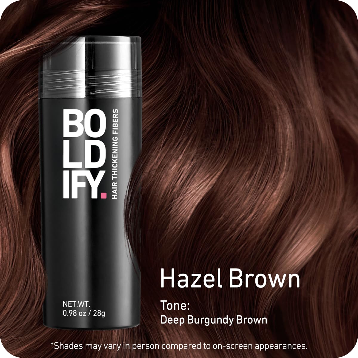 Boldify open jar with visible Hazel Brown fibers for natural concealment