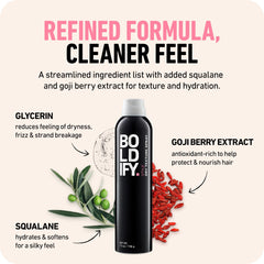 Boldify bottle held in hand for scale showing travel-friendly size
