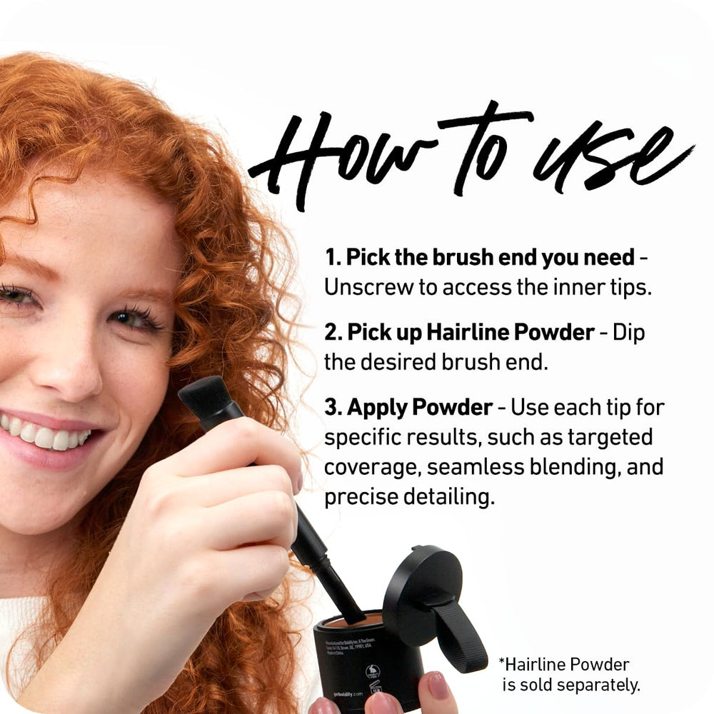 Boldify brush applying powder to roots for quick touch-up and subtle coverage