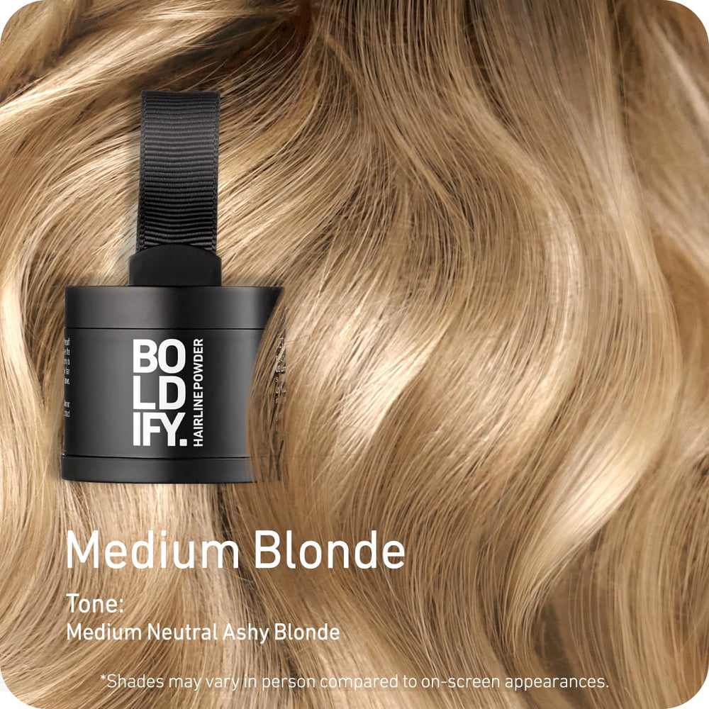 Boldify open compact revealing pressed powder pan for precise root coverage