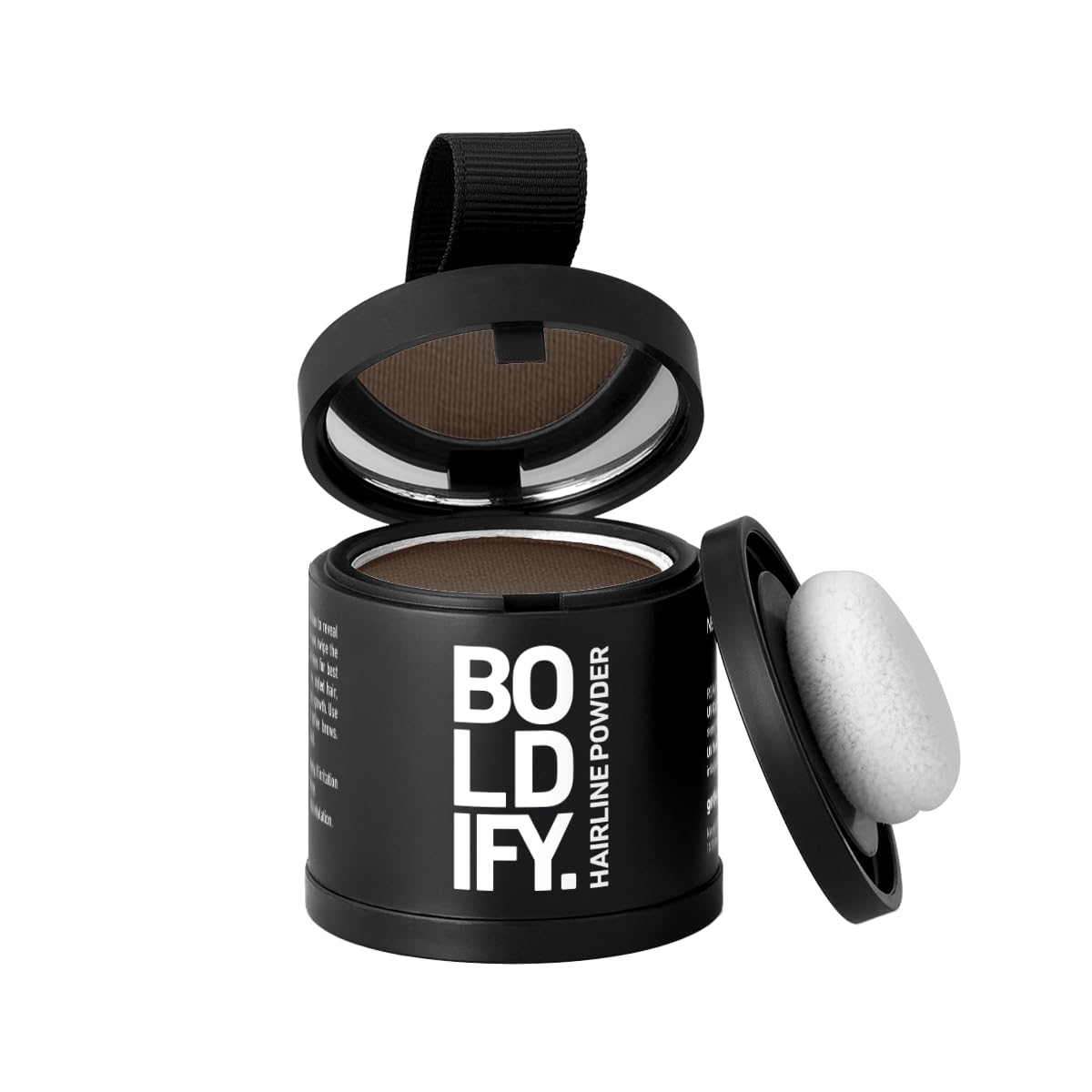Boldify compact front view showing medium brown shade and sleek case benefit portable use