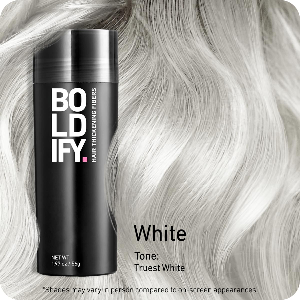 Boldify open jar revealing fibers ready to instantly thicken hair