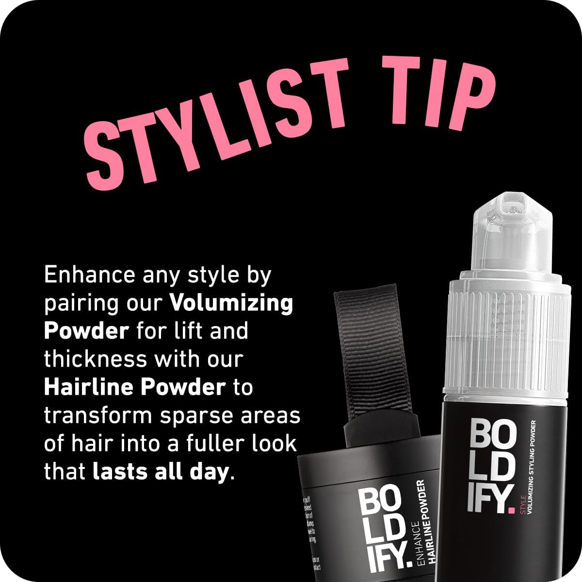 Boldify bottle next to keys showing compact travel size for on-the-go touch-ups